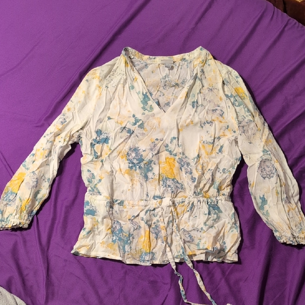 a new day Cream and Blue Floral Blouse